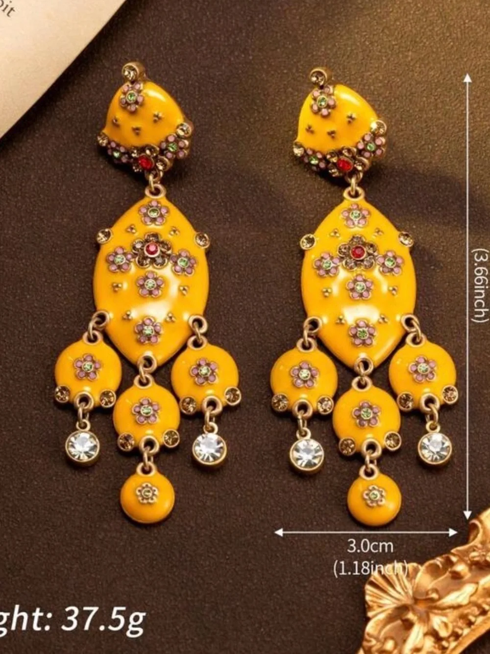 Vintage luxury Yellow Floral Dangle Earrings with Multicolor Accents